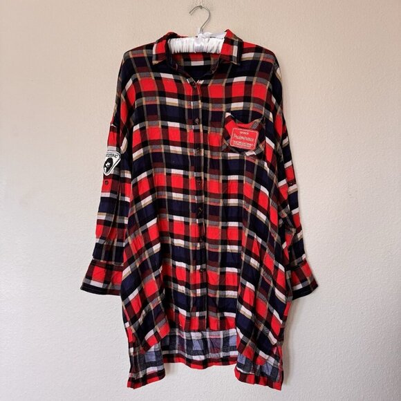 UMGEE Red Plaid Hysteric Patches Lightweight Blouse Womens OVERSIZED Small - Picture 12 of 12